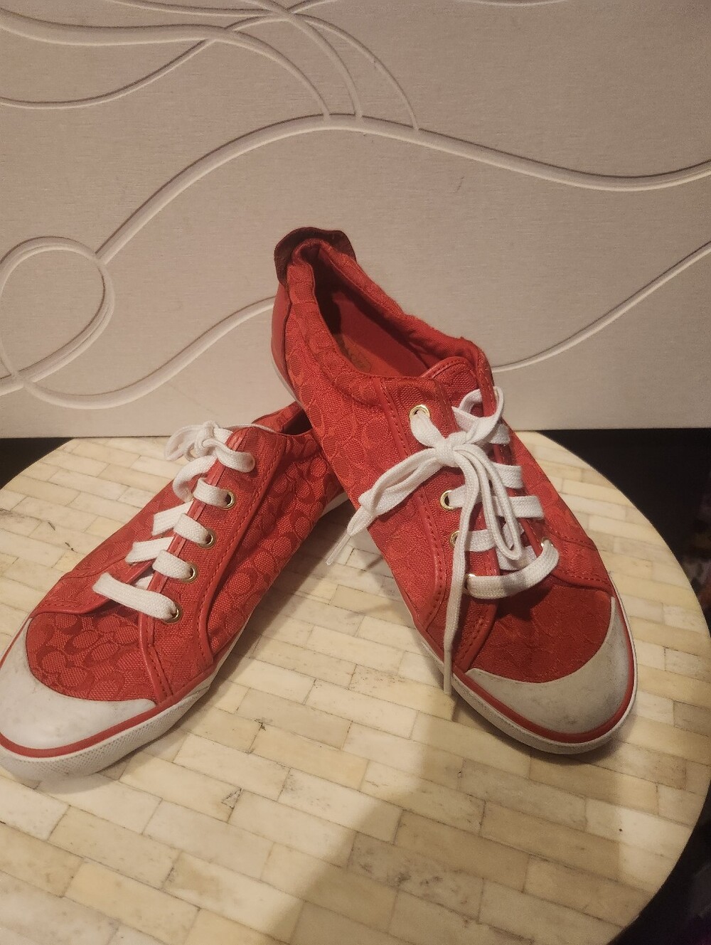 Coach Signature Red Canvas Sneakers Size 10